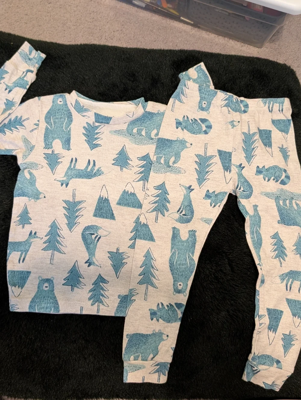 Carter's Light Blue & White Animal Print Bears Foxes Woodland 2T Toddler Pajama